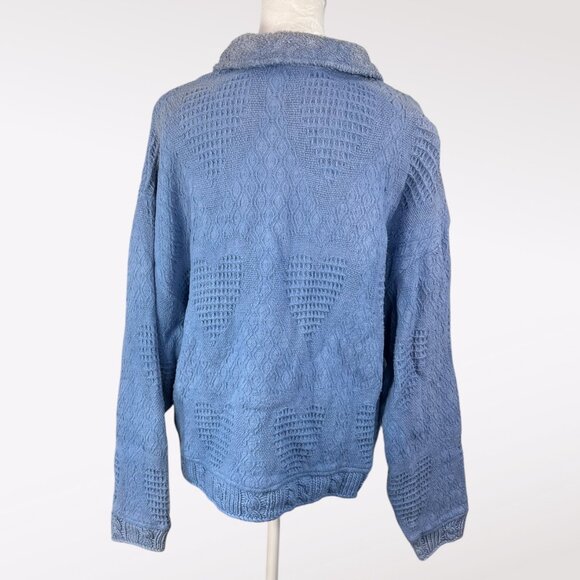 Styles To Go Blue Textured Knit Button Front Sweater Jacket Cotton Size Large - Picture 5 of 9